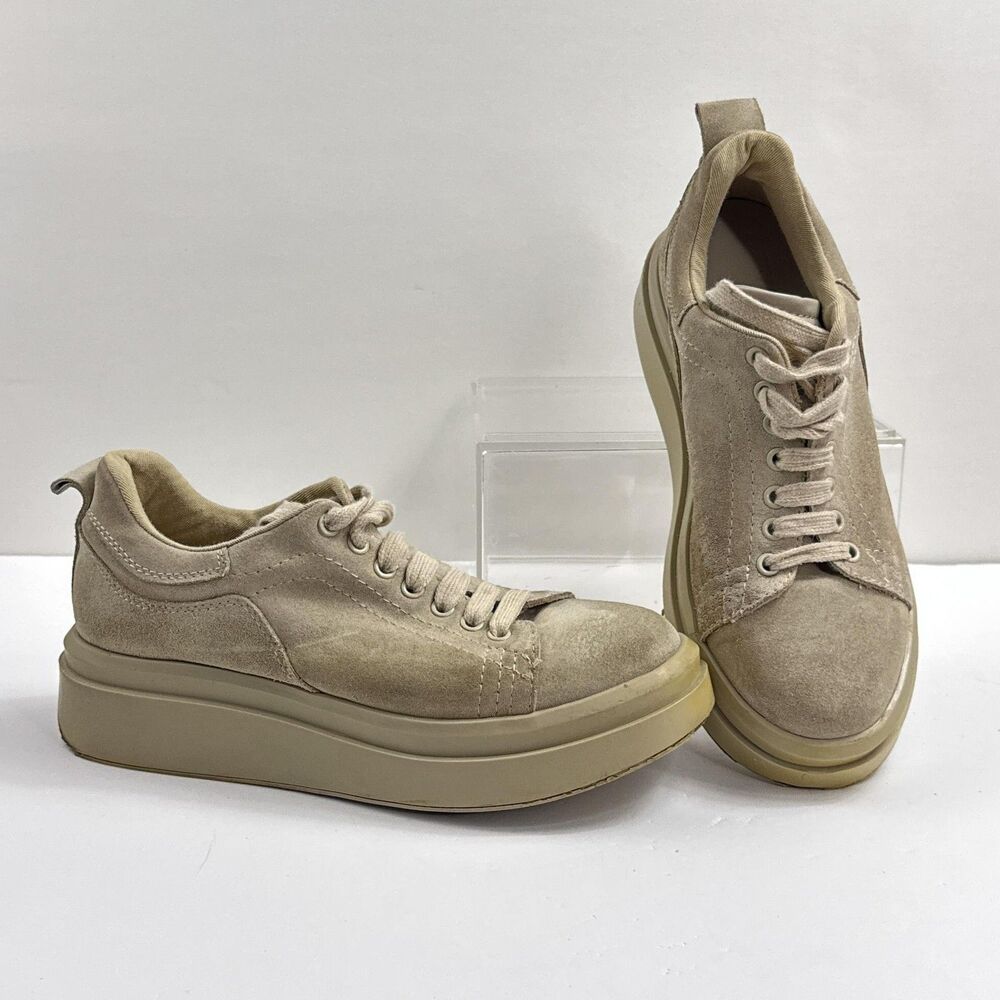 Zara Shoes Womens Size 38 EU Beige Suede Platform Chunky Lace Up Sneakers Casual
